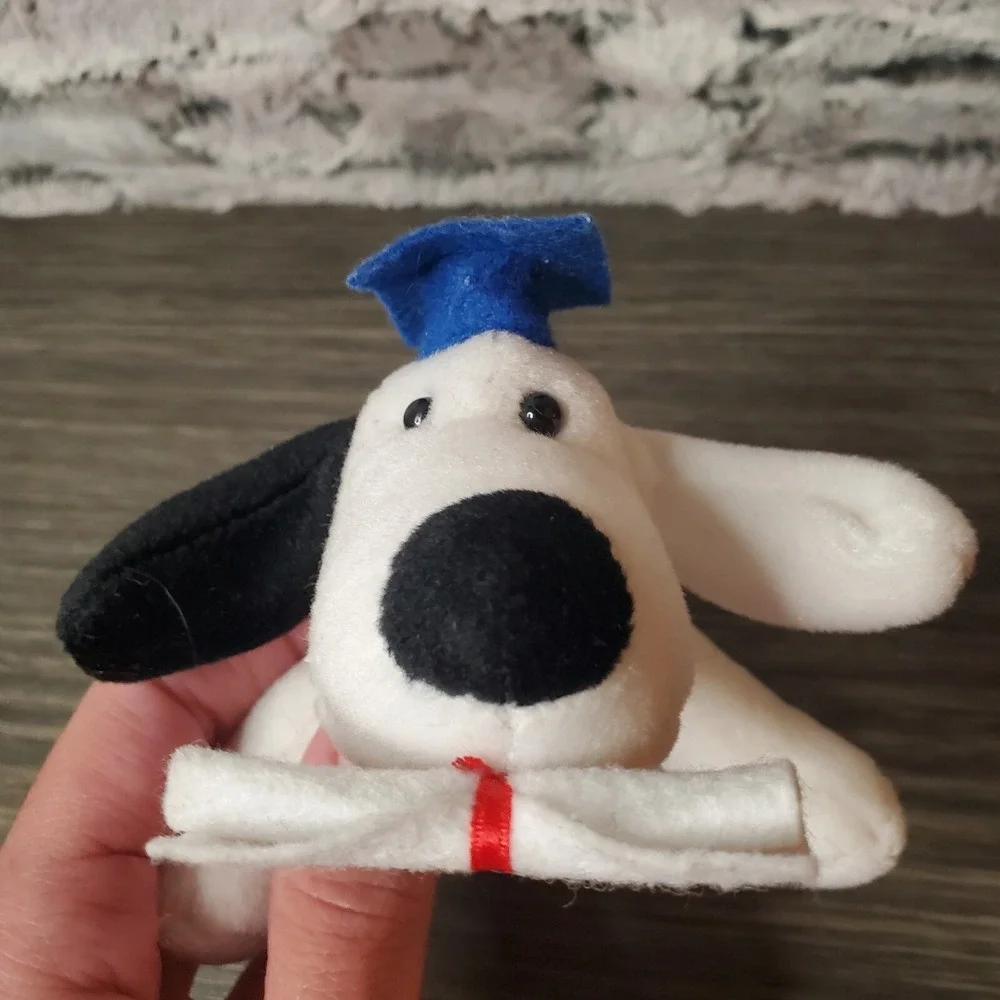 Carlton Card's Graduation Black & White Dog Mini Plush w/ Diploma and Cap 6.5